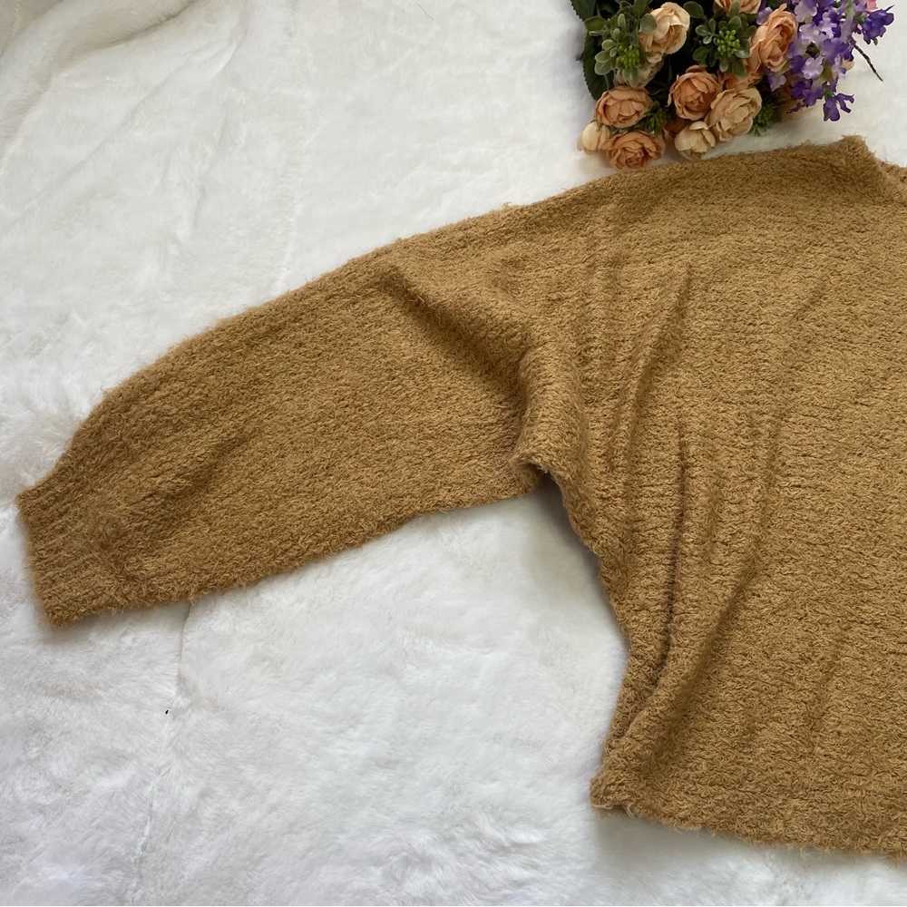 Cupcakes And Cashmere Brown Teddy Soft Dolman Cropped Long Sleeve Sweater - Picture 3 of 7